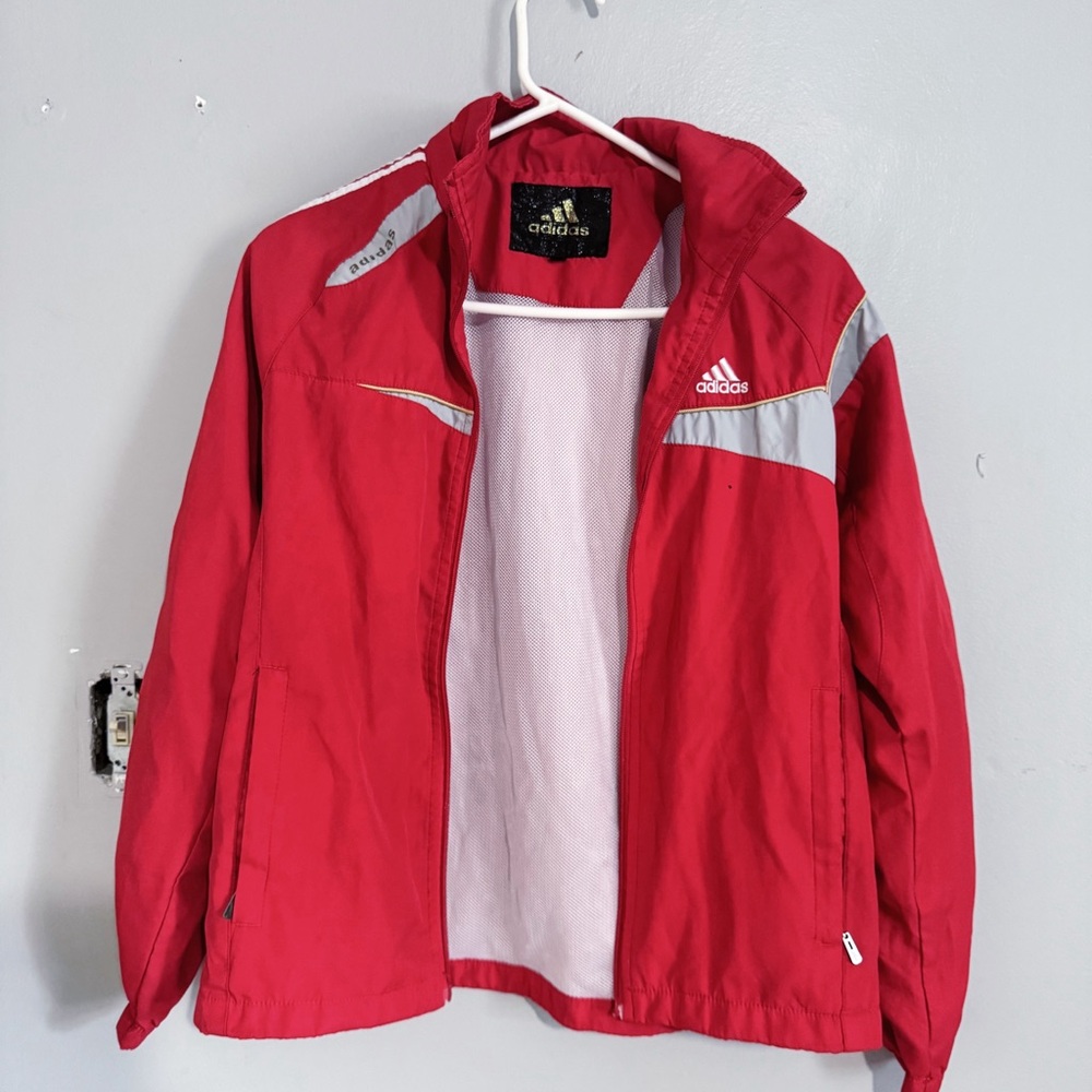 Vintage Adidas Red & White Windbreaker Size Large